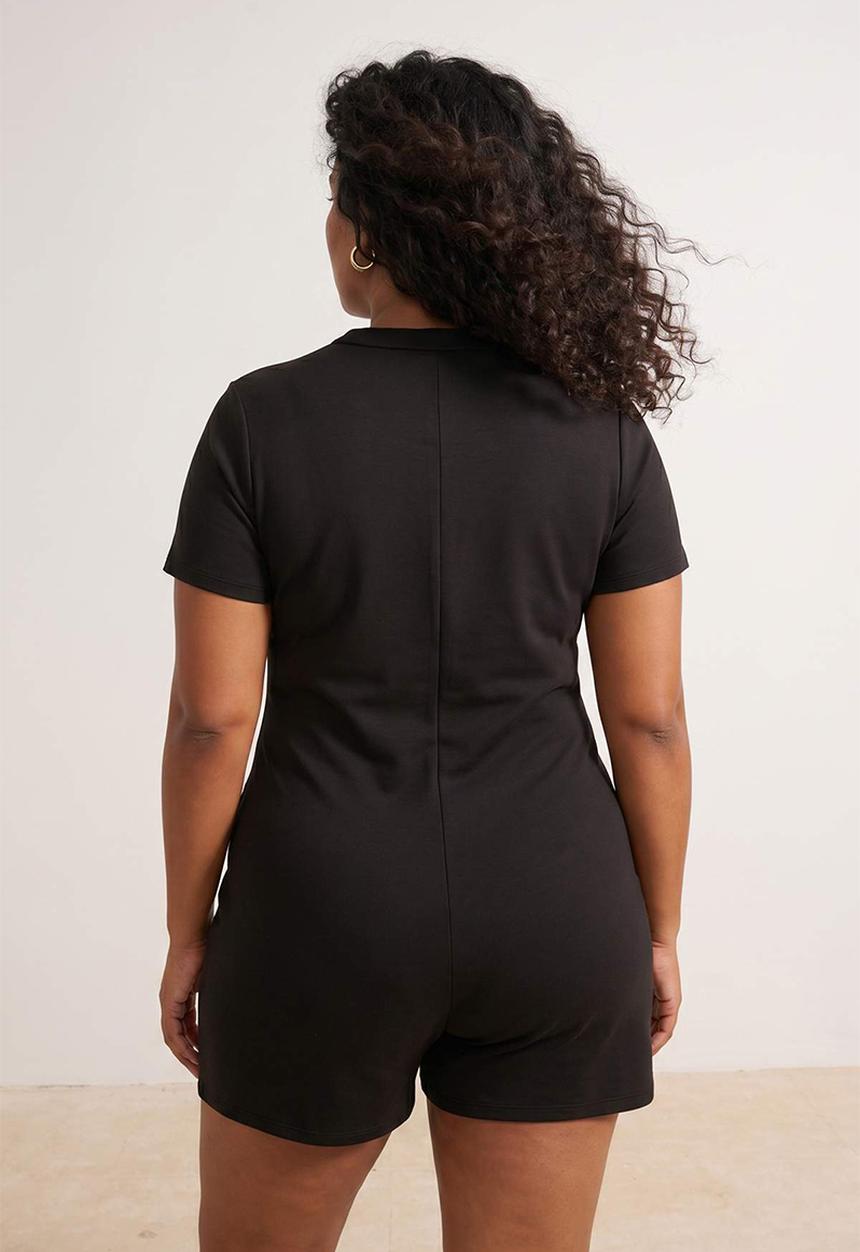 Trendyol - Plus zipper detailed shorts swimsuit surfer swimsuit - black