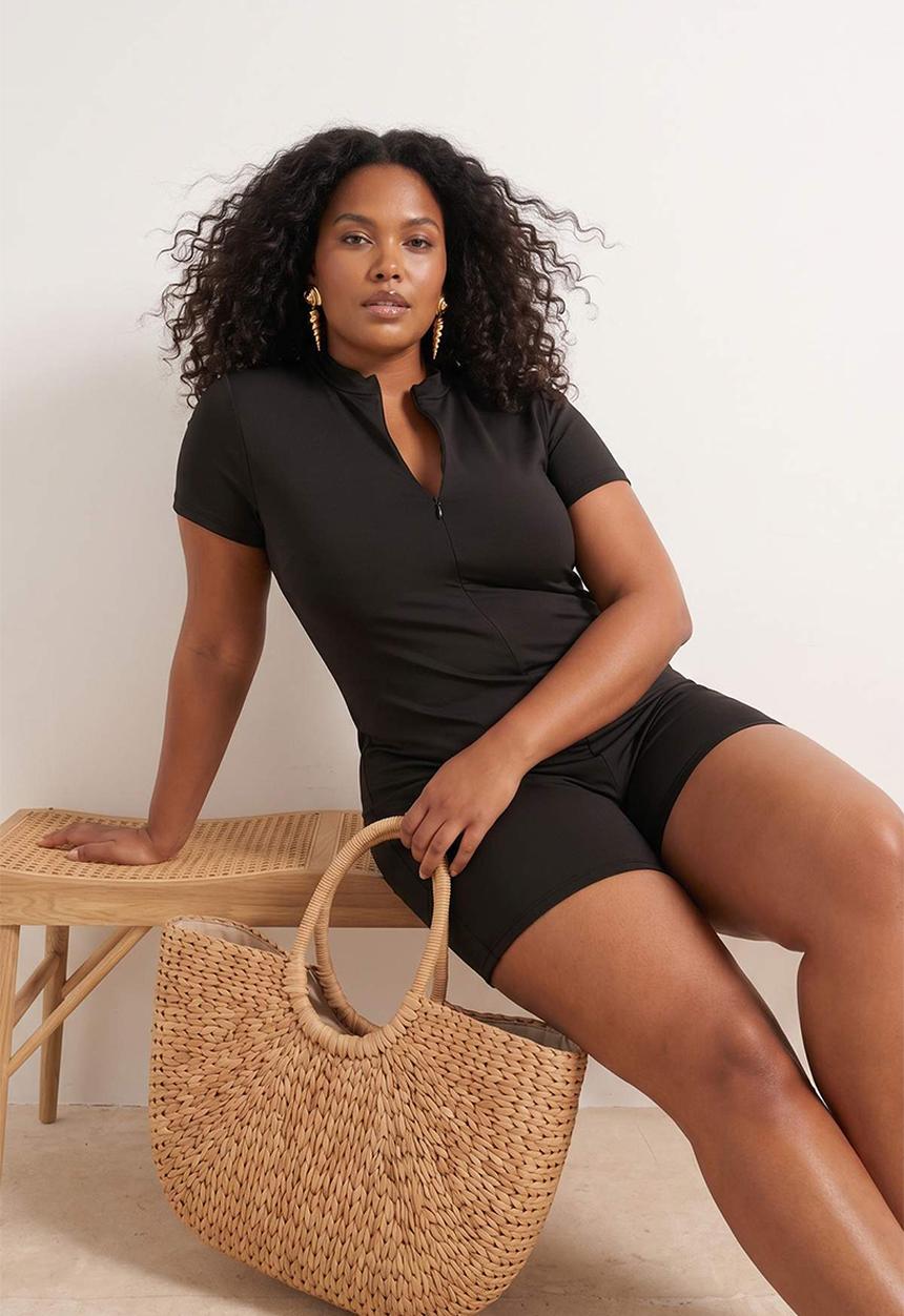Trendyol - Plus zipper detailed shorts swimsuit surfer swimsuit - black