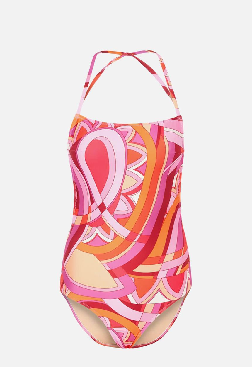 Trendyol - Shawl patterned backless hipster swimsuit - pink