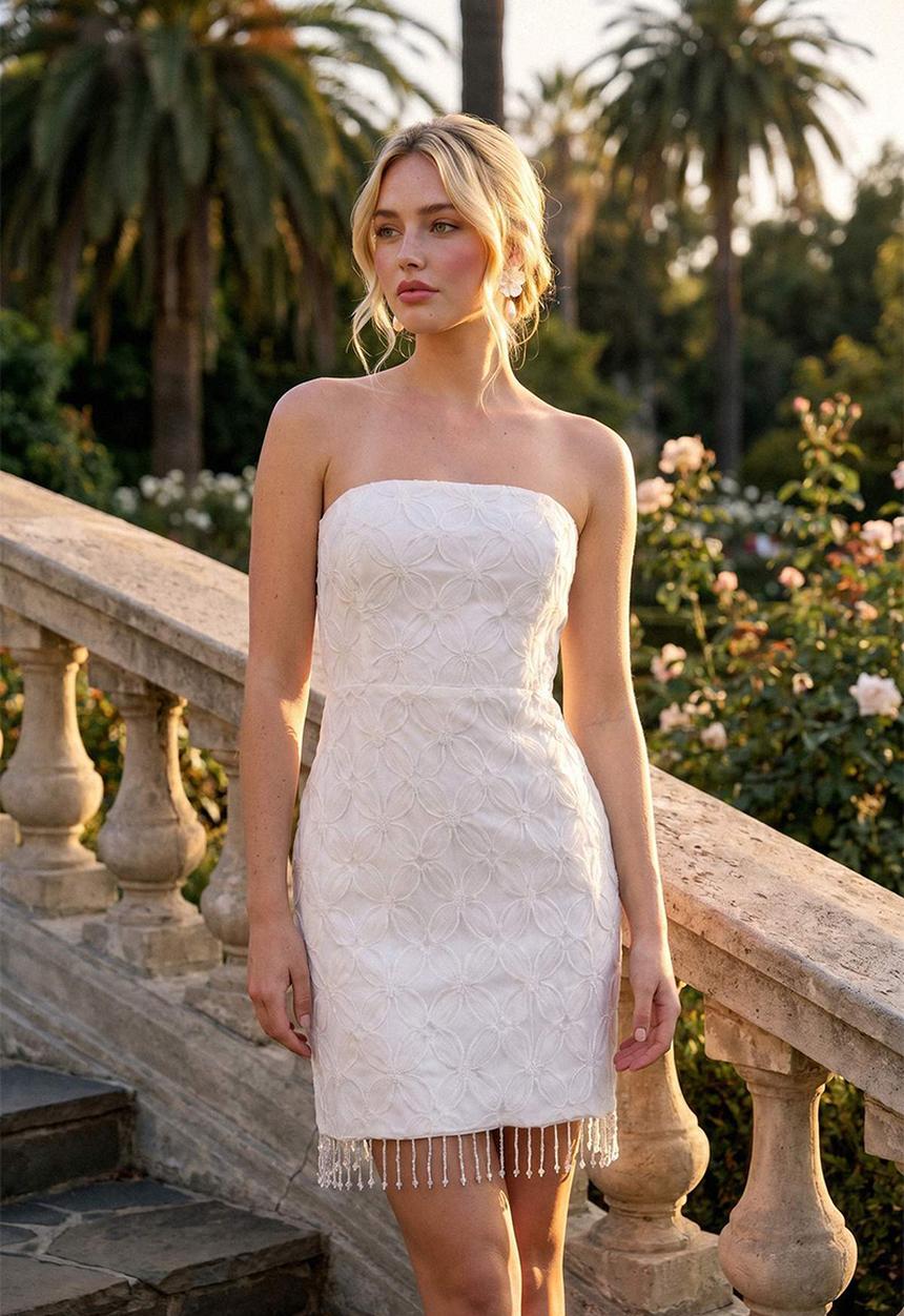 Trendyol - Floral Textured Tulle Mini Dress - White