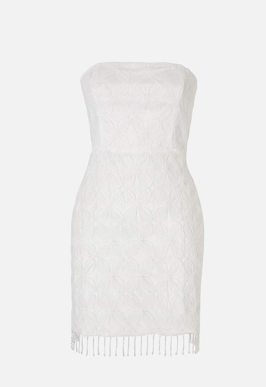 Trendyol - Floral Textured Tulle Mini Dress - White