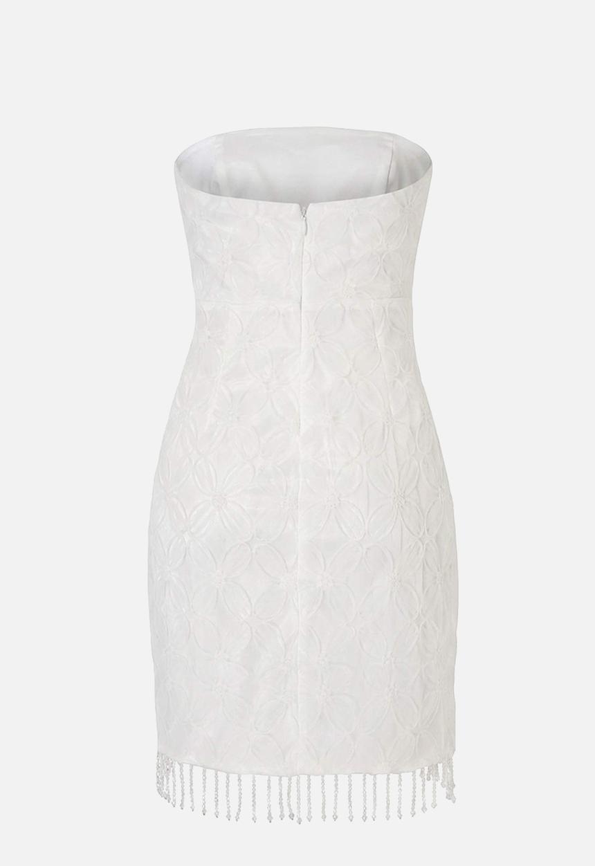 Trendyol - Floral Textured Tulle Mini Dress - White
