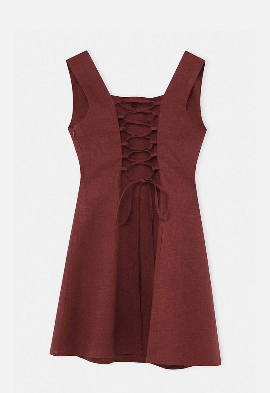 Trendyol - Linen Back-Tie Mini Dress - Brown