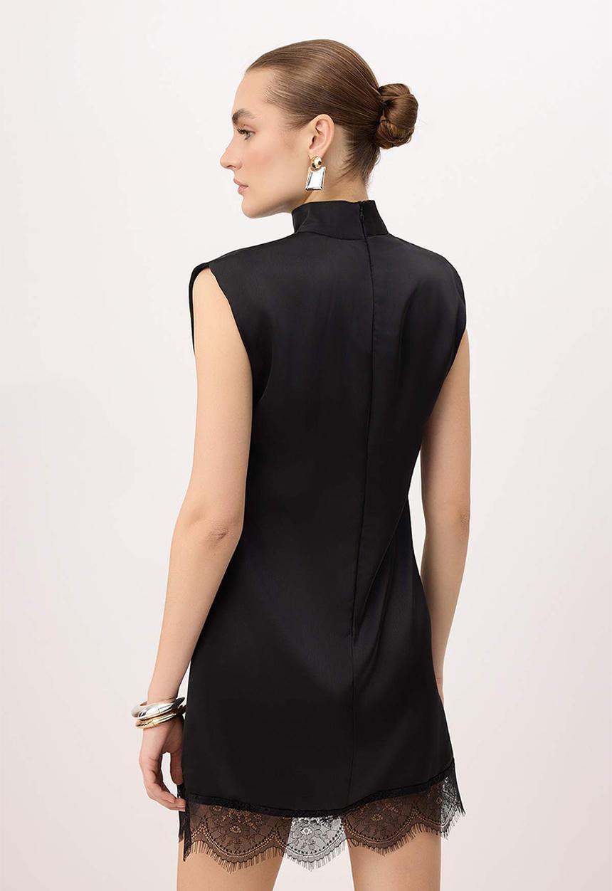 Trendyol - Satin Lace Detail Mini Dress - Black