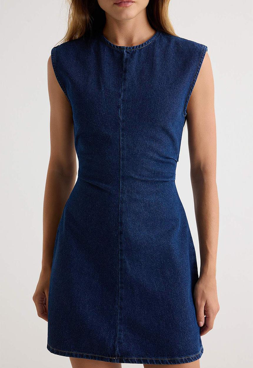 Trendyol - Low-Stretch Waist Detail Mini Denim Dress - Dark Blue