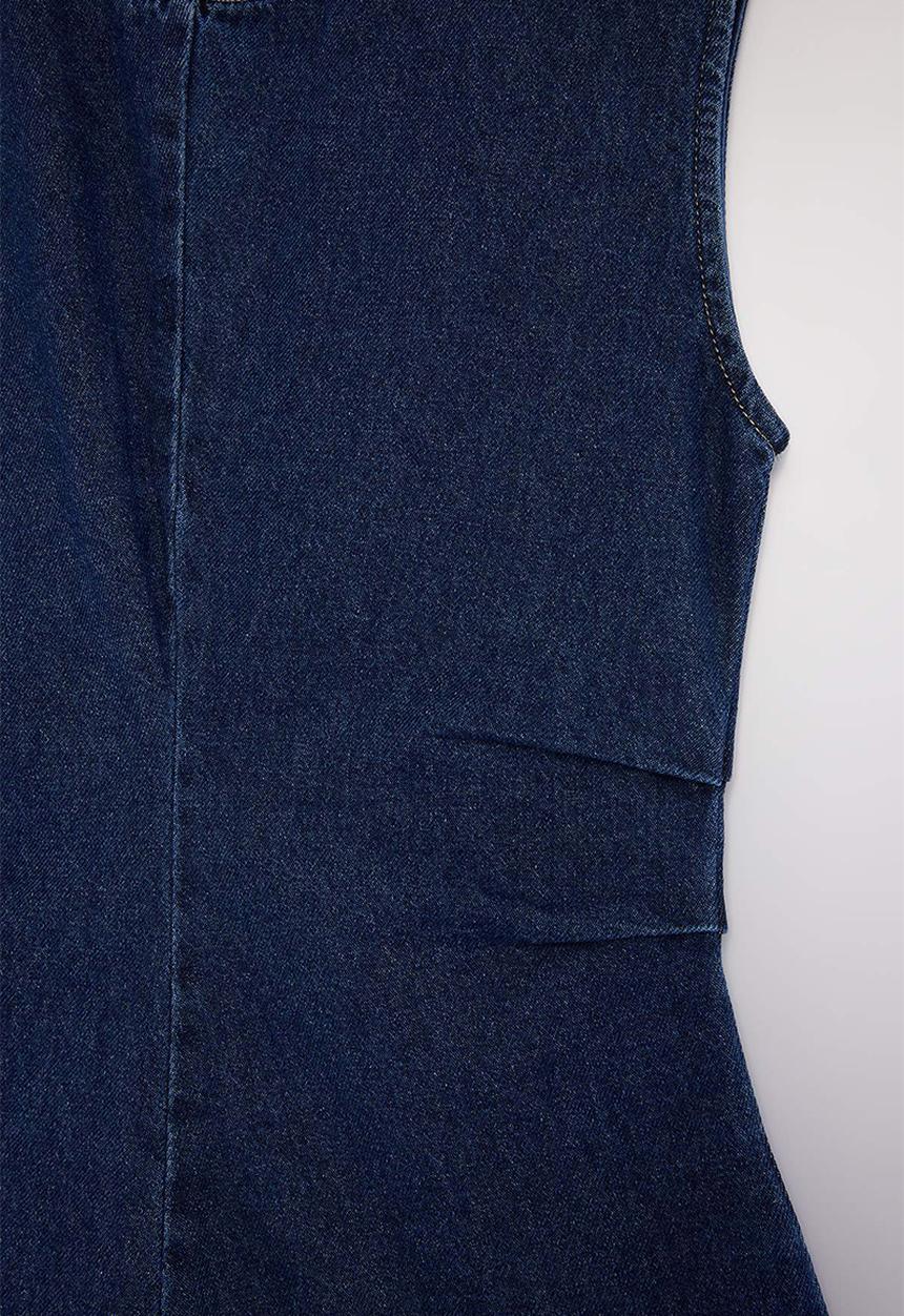 Trendyol - Low-Stretch Waist Detail Mini Denim Dress - Dark Blue