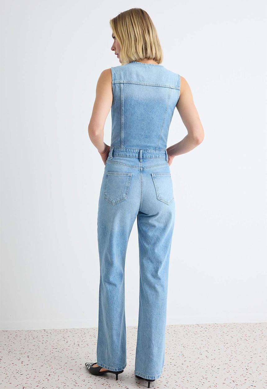 Trendyol - Cotton Denim Jumpsuit - Blue