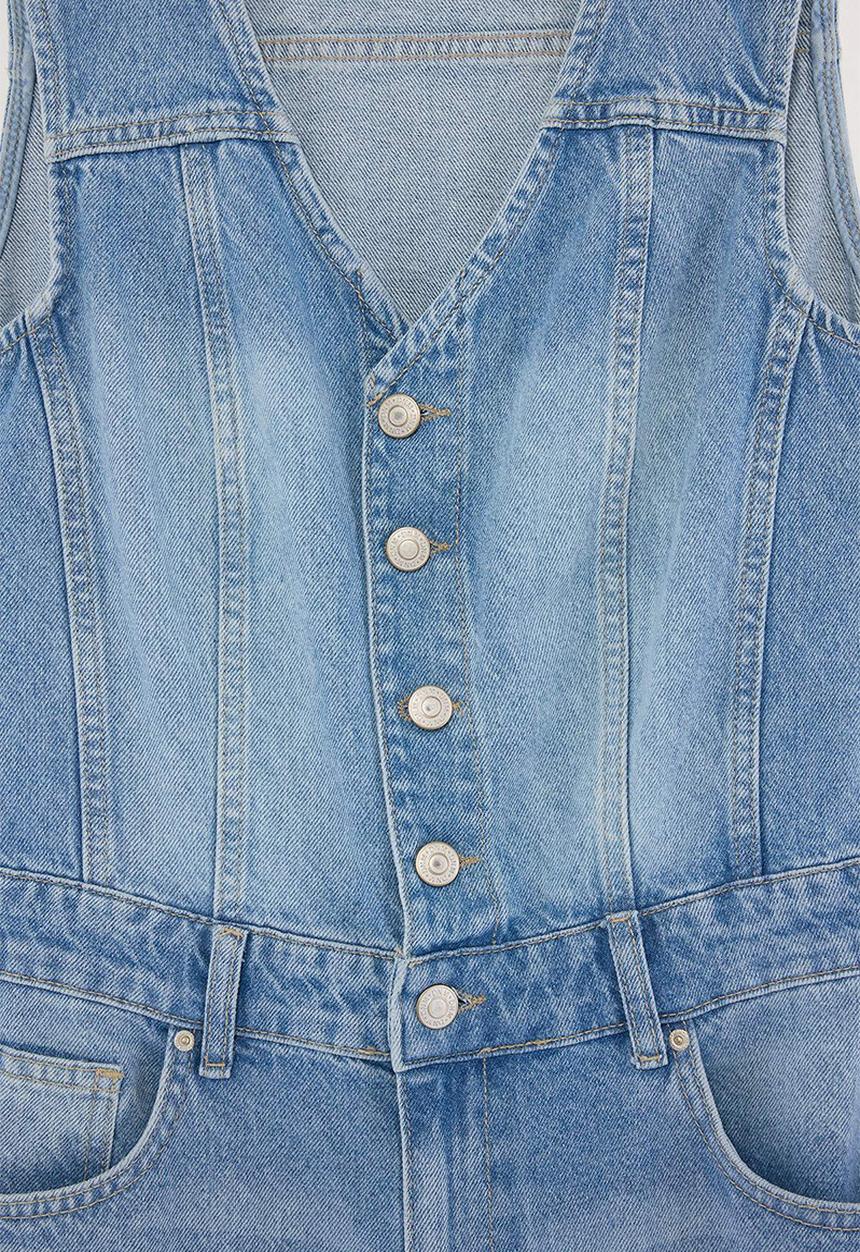 Trendyol - Cotton Denim Jumpsuit - Blue