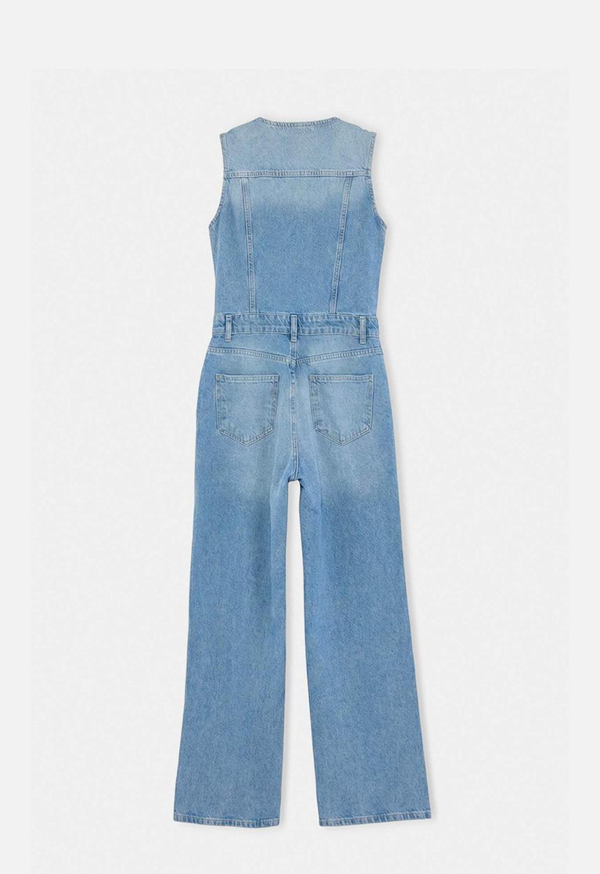 Trendyol - Cotton Denim Jumpsuit - Blue