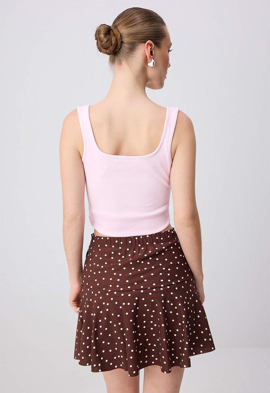 Trendyol - Polka Dot High-Waist Skirt-Look Knit Shorts - Dark Brown