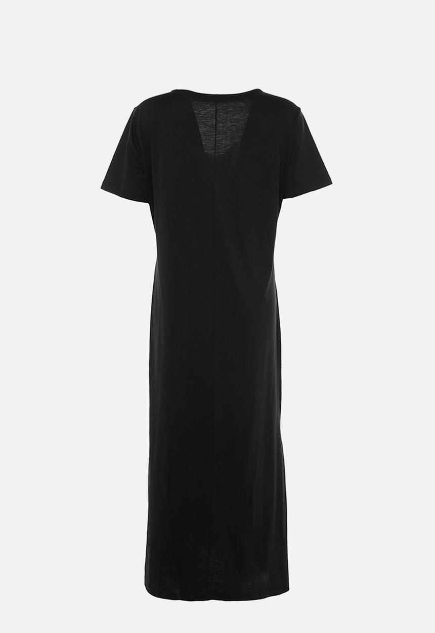 Trendyol - Plus v-neck slit cotton knitted dress - black