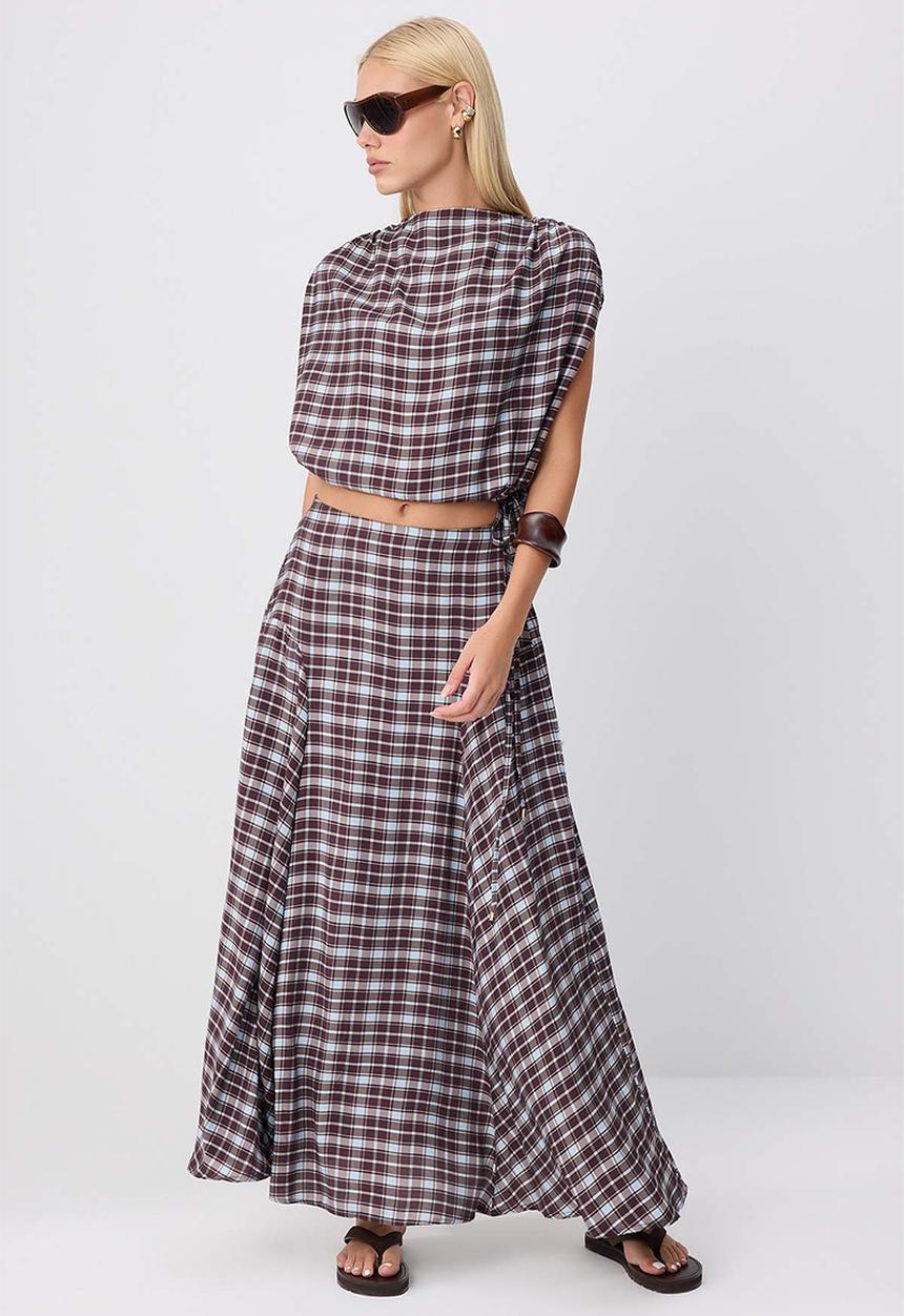 Trendyol - Plaid Blouse and Skirt Set - Multicolour