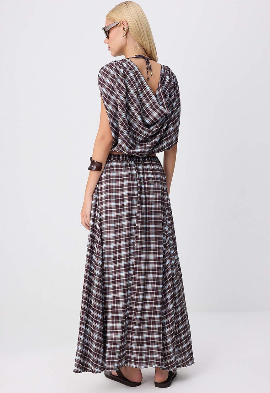 Trendyol - Plaid Blouse and Skirt Set - Multicolour