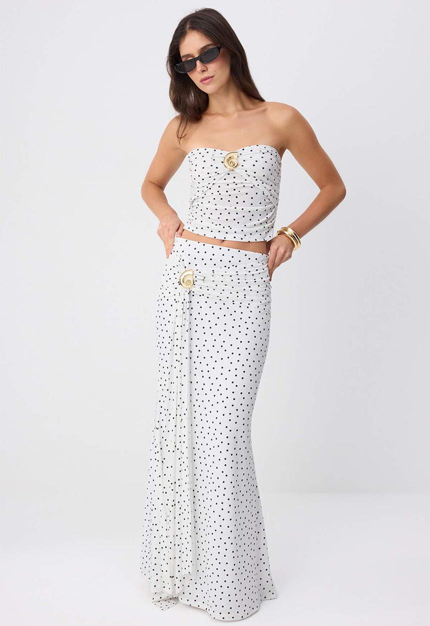 Trendyol - Polka Dot Accessory Detail Maxi Skirt - Black and White