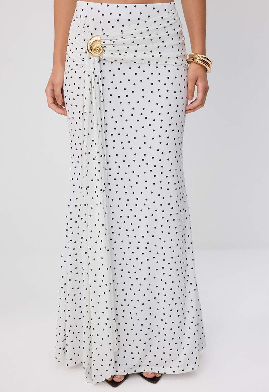 Trendyol - Polka Dot Accessory Detail Maxi Skirt - Black and White