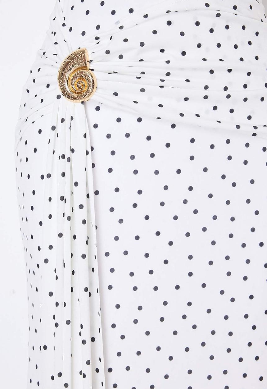 Trendyol - Polka Dot Accessory Detail Maxi Skirt - Black and White