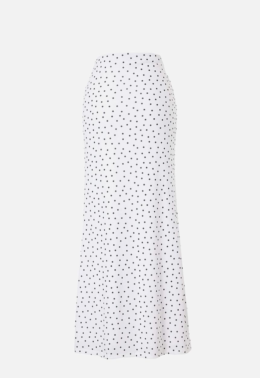 Trendyol - Polka Dot Accessory Detail Maxi Skirt - Black and White