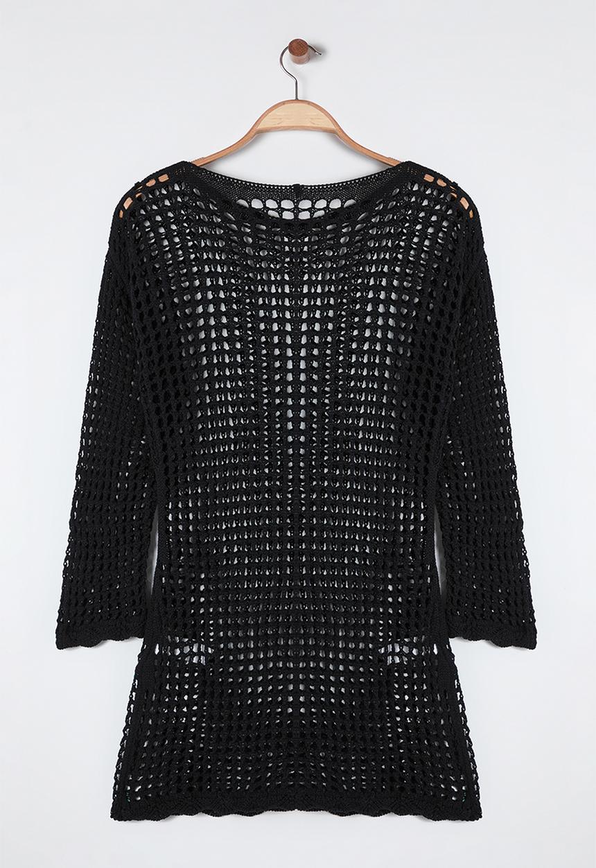 Trendyol - Plus boat neck mini knitwear beach dress - black