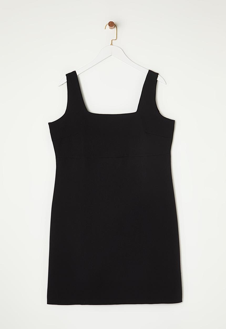 Trendyol - Plus premium square neck inside wire dress - black