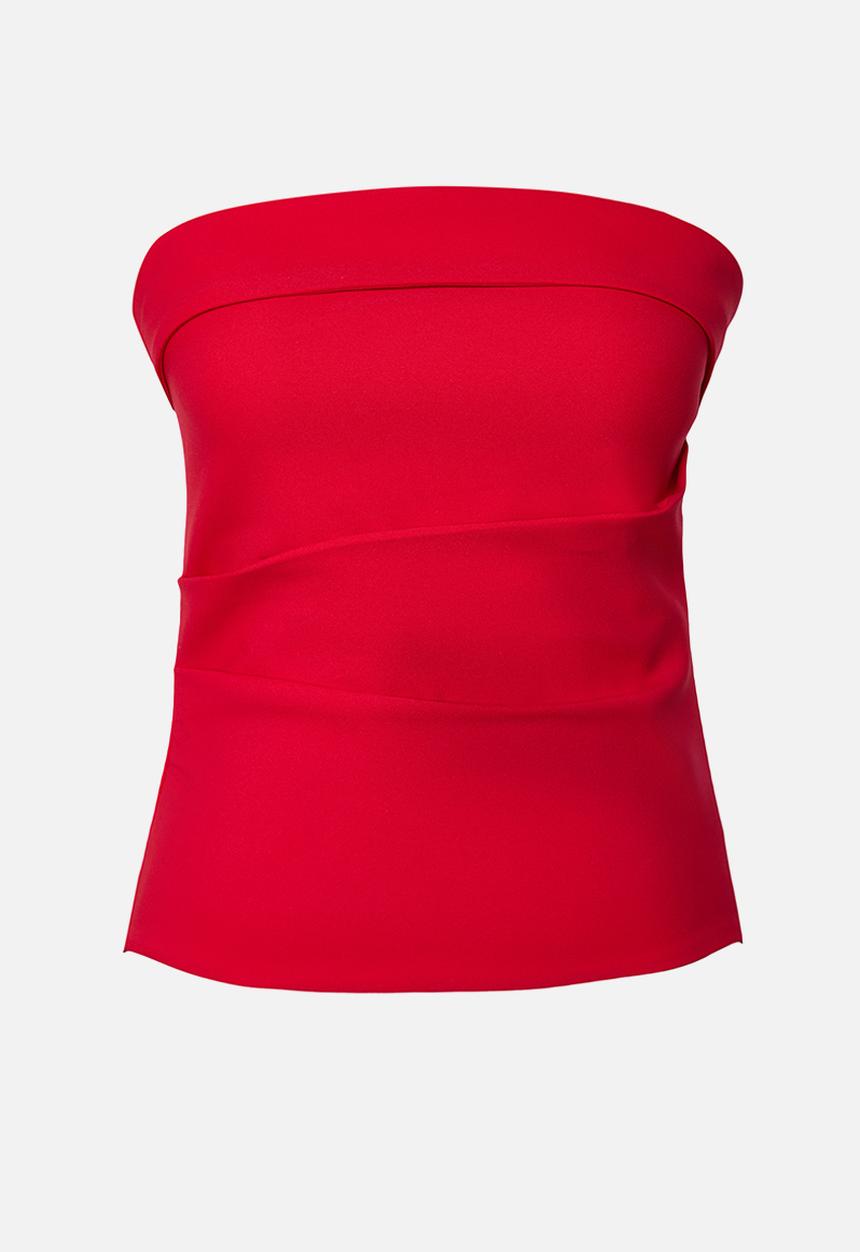 Trendyol - Strapless Draped Blouse - Red