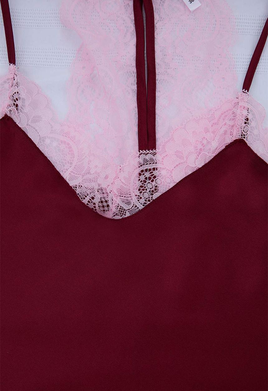 Trendyol - Lace rope strap woven pajama set - burgundy