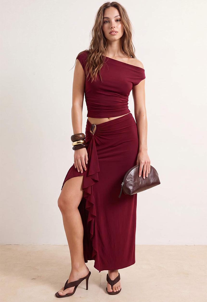 Trendyol - Limited Edition Maxi Knit Skirt - Burgundy
