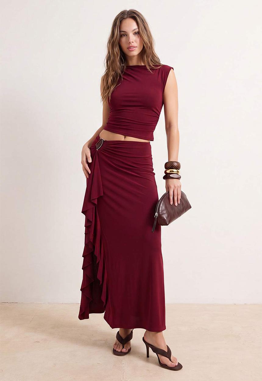 Trendyol - Limited Edition Maxi Knit Skirt - Burgundy
