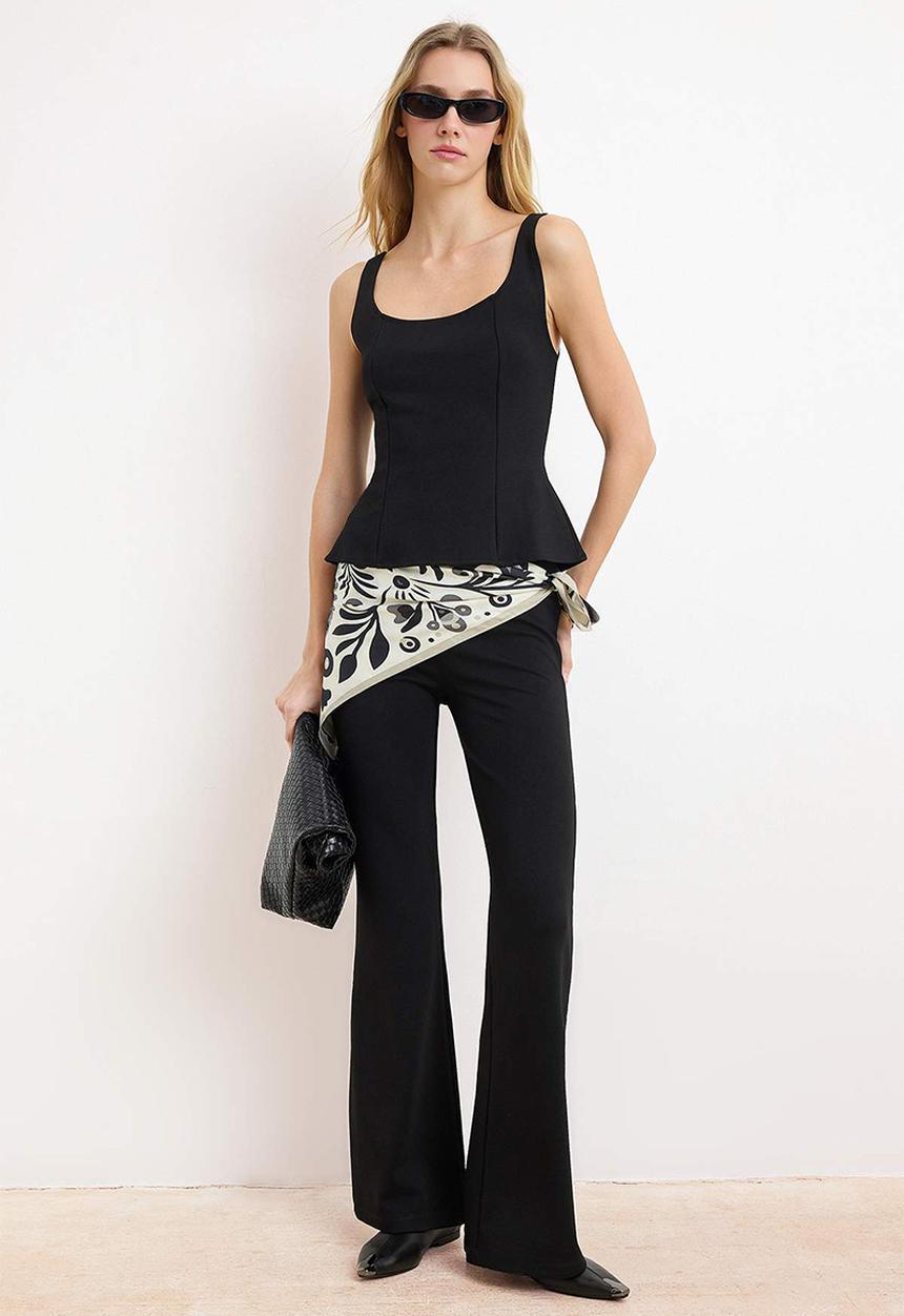 Trendyol - Fitted Strappy Sleeveless Knit Top and Bottom Set - Black