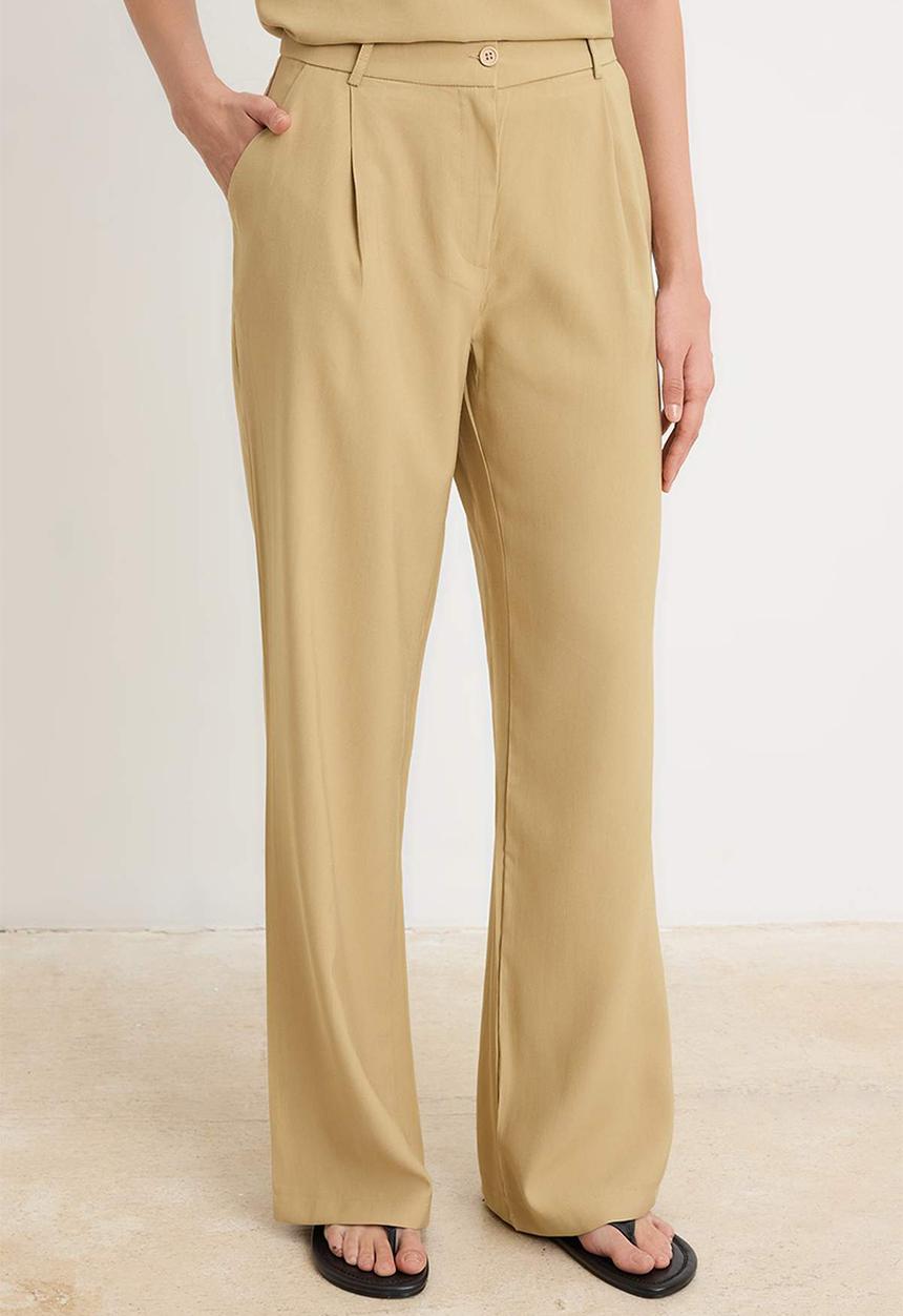 Trendyol - Buckle Detail Blouse and Trousers Set - Dark Beige