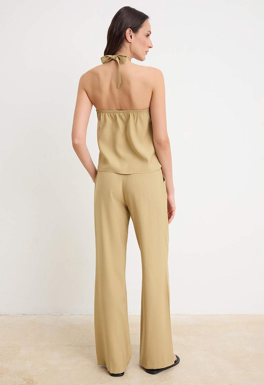 Trendyol - Buckle Detail Blouse and Trousers Set - Dark Beige