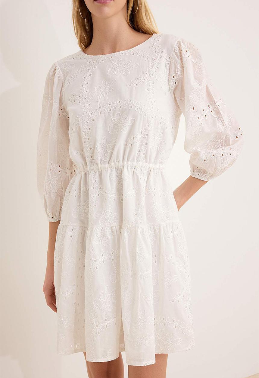 Trendyol - Cut-Out Skater Mini Dress - Ecru