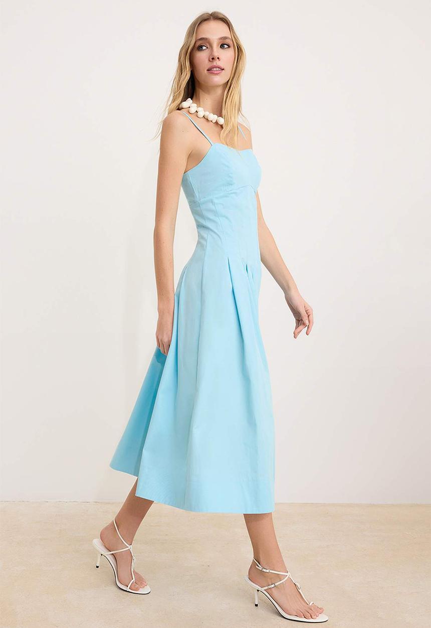 Trendyol - Flared Midi Dress - Light Blue
