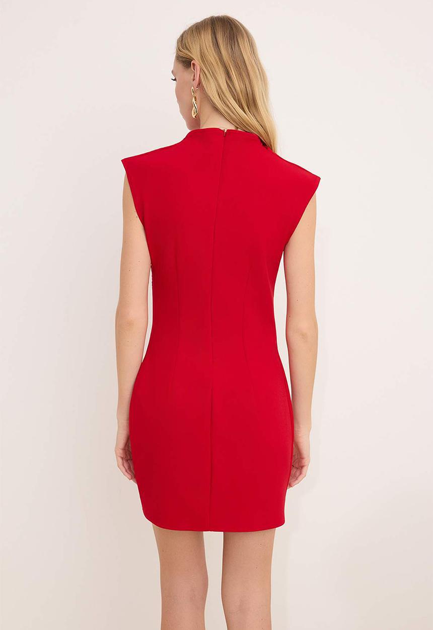Trendyol - Draped High Neck Mini Dress - Red
