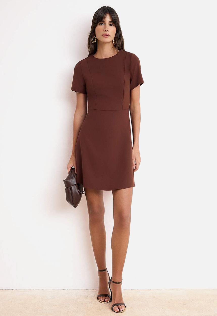 Trendyol - Waist-Cut Short-Sleeve Mini Dress - Brown