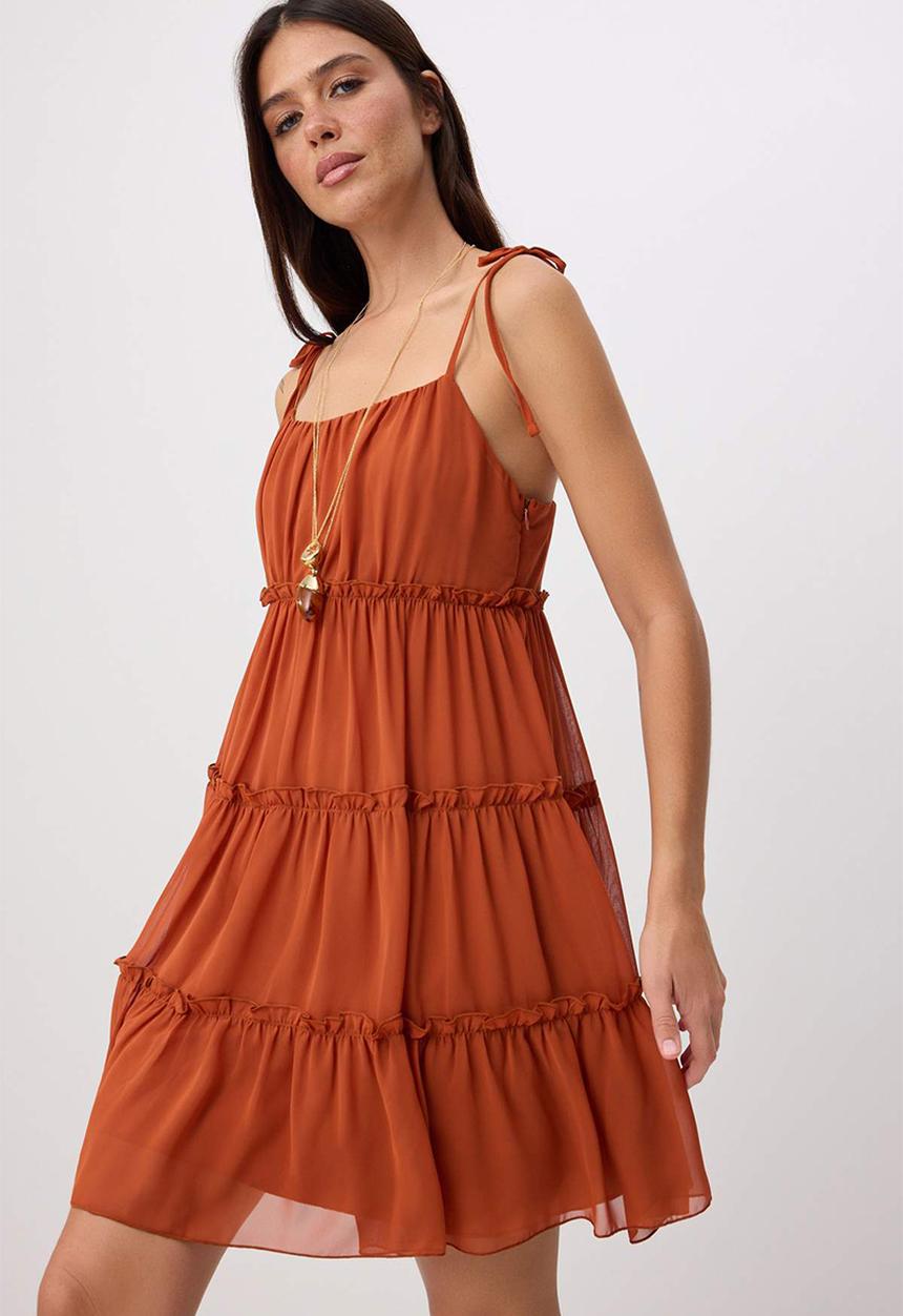 Trendyol - Layered Chiffon A-Line Mini Dress - Tile