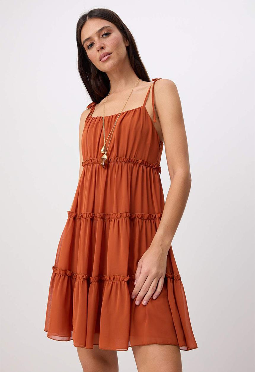 Trendyol - Layered Chiffon A-Line Mini Dress - Tile