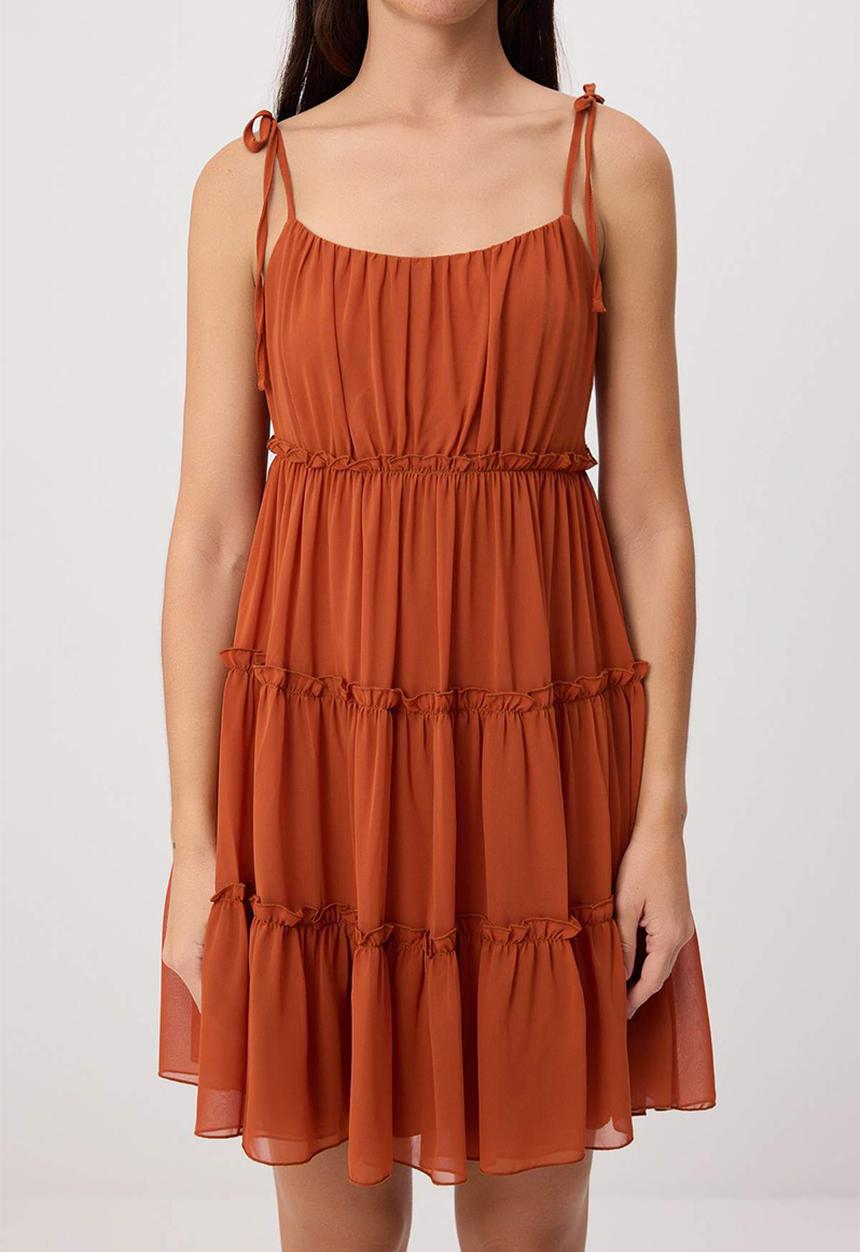 Trendyol - Layered Chiffon A-Line Mini Dress - Tile