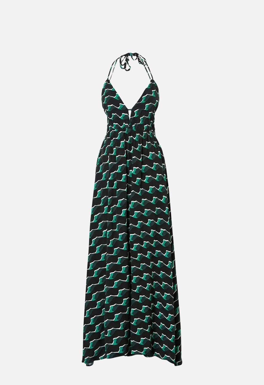 Trendyol - Geometric Print A-Line Maxi Dress - Green-Multicolour