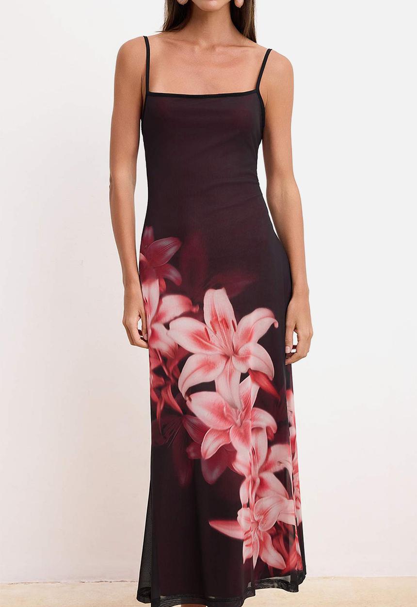Trendyol - Floral Fishnet Strapless Tulle Dress - Multi