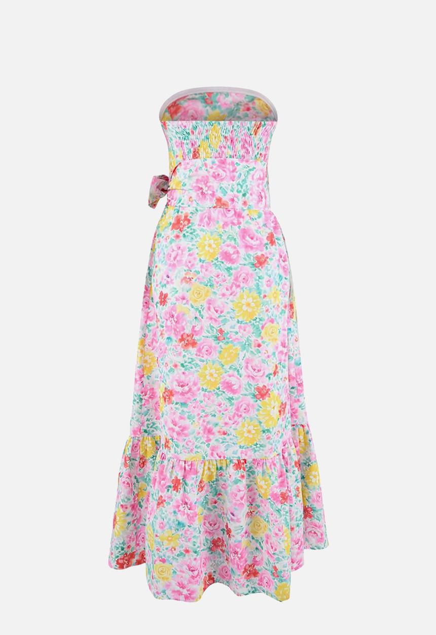 Trendyol - Floral Belted Maxi Dress with Waist Detail - Multi