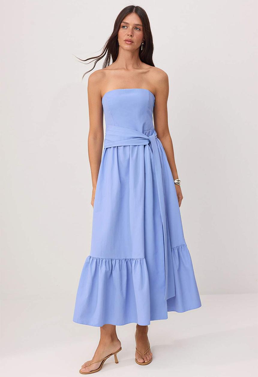 Trendyol - Belted Open-Waist Maxi Dress - Blue