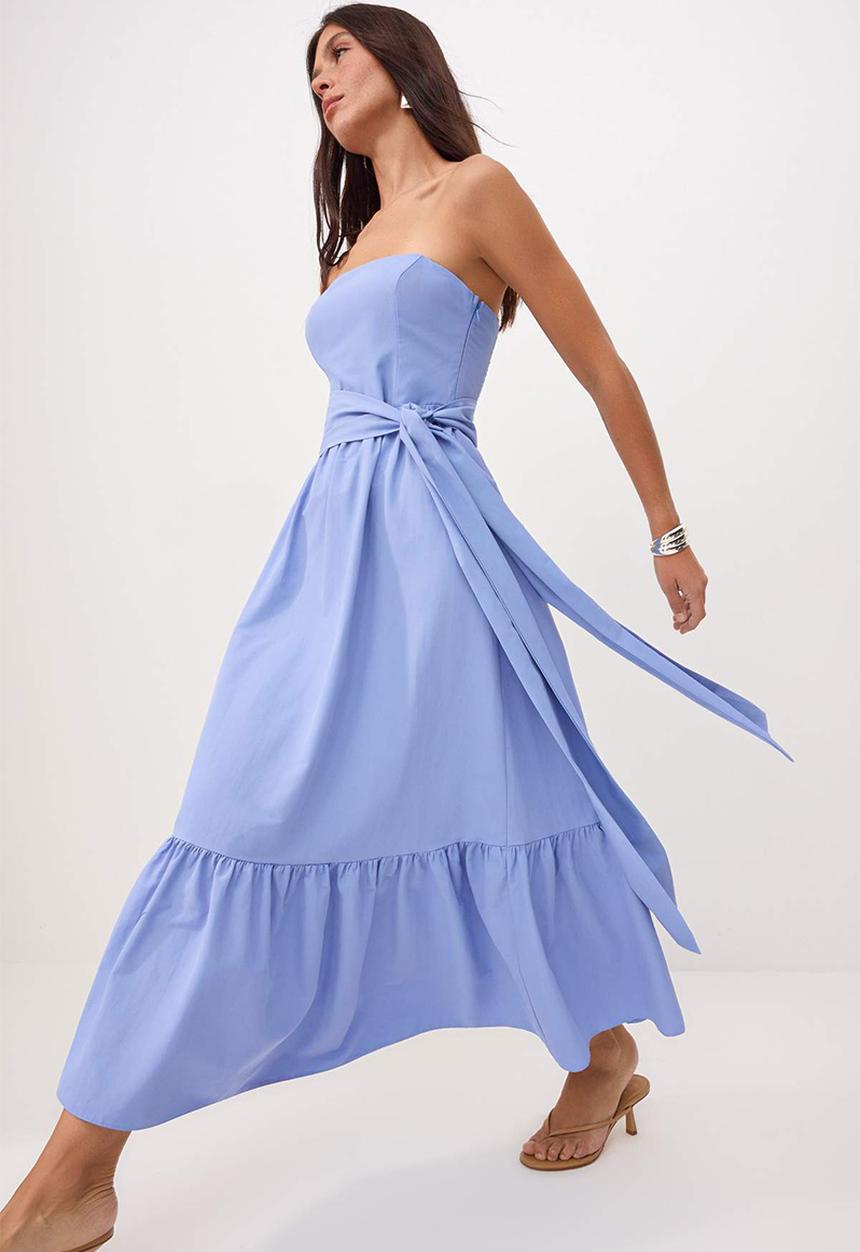 Trendyol - Belted Open-Waist Maxi Dress - Blue