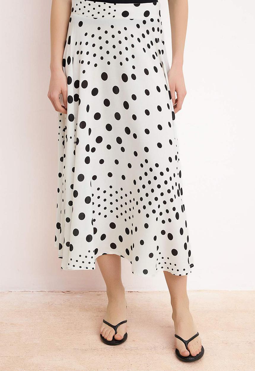 Trendyol - Polka Dot Flared Midi Skirt - White & Black