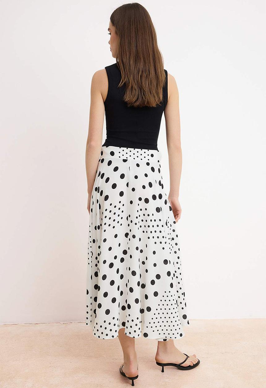 Trendyol - Polka Dot Flared Midi Skirt - White & Black