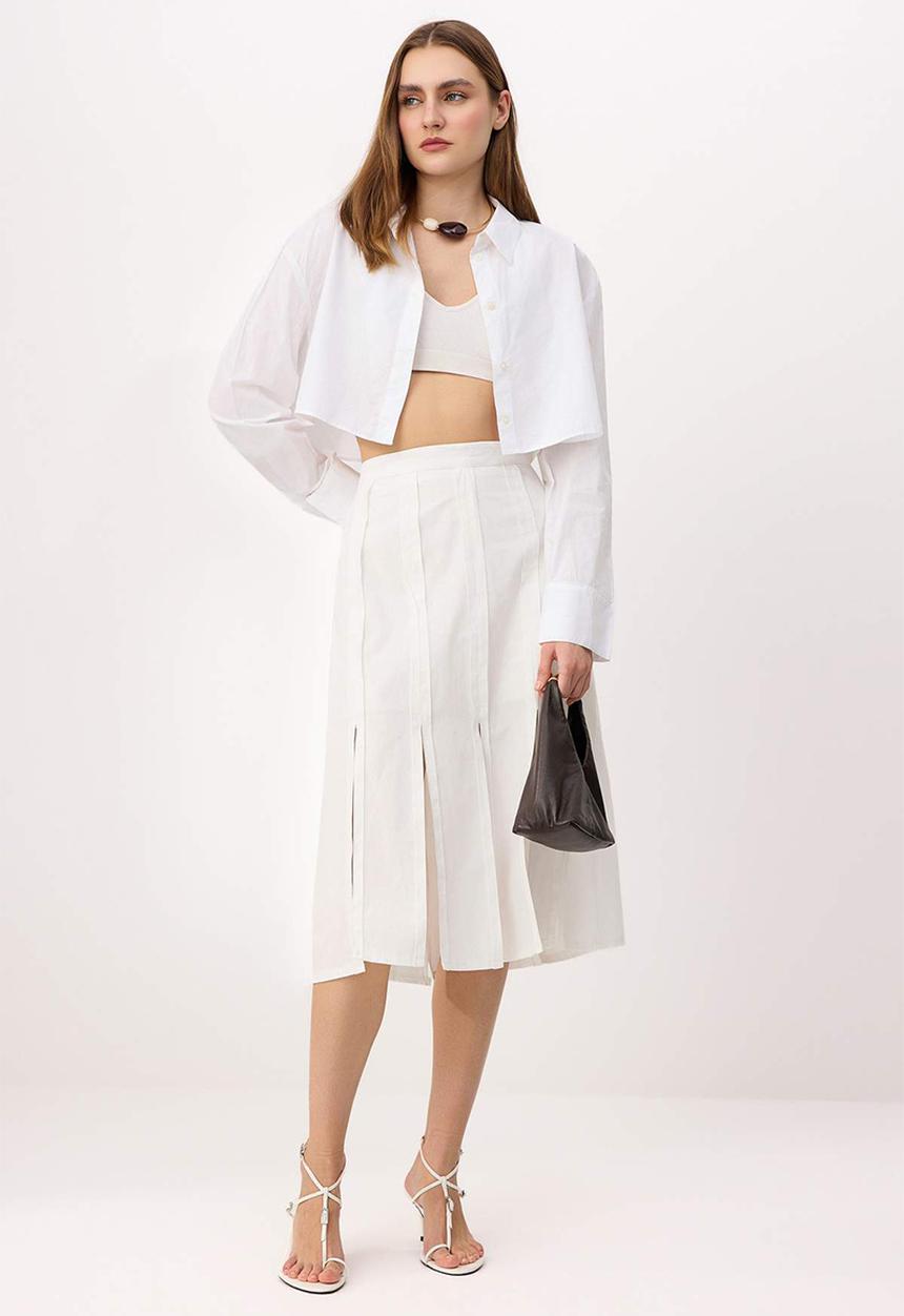 Trendyol - Patchwork Midi Skirt - White