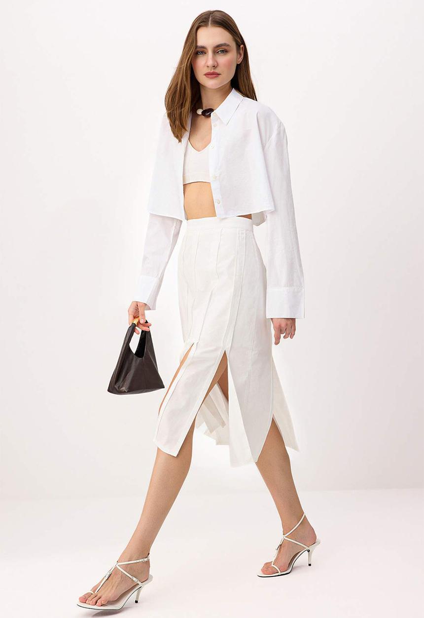Trendyol - Patchwork Midi Skirt - White