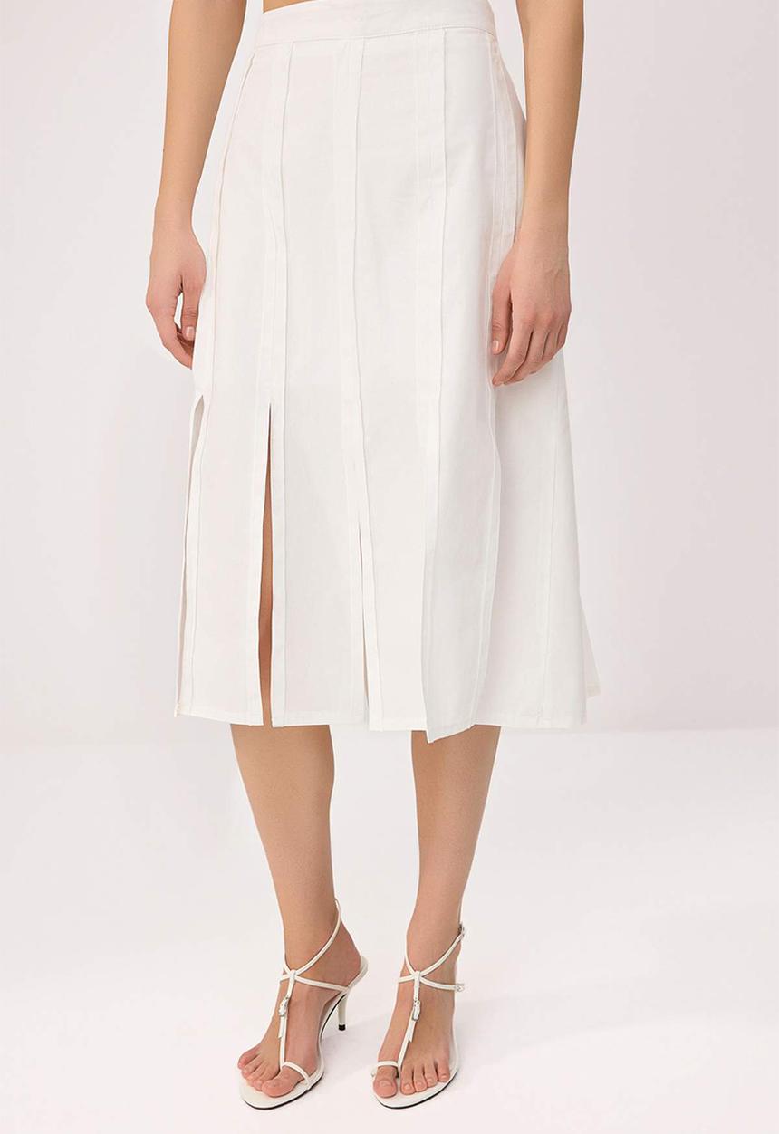 Trendyol - Patchwork Midi Skirt - White