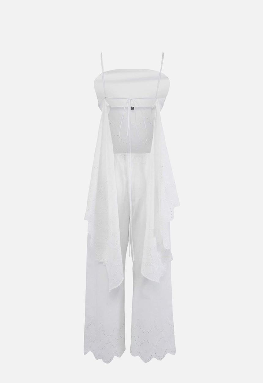 Trendyol - Embroidered Woven Blouse and Capri Pants Set - White