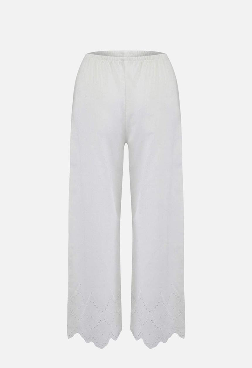 Trendyol - Embroidered Woven Blouse and Capri Pants Set - White