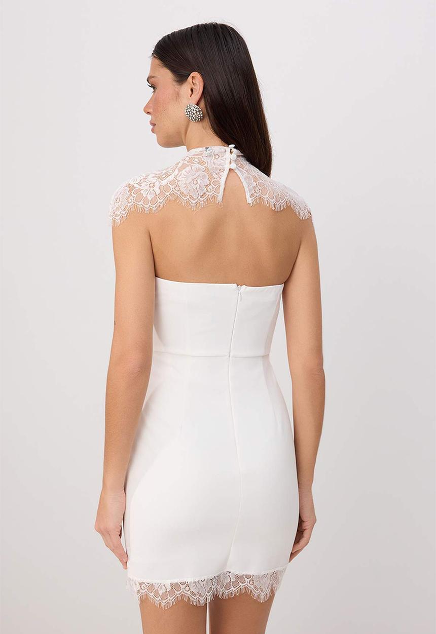 Trendyol - Lace Detail Strapless Lined Mini Dress - White